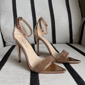 Women’s Open-Toe Pointed-Toe Rhinestone Metallic Rose Gold Stiletto Heels Sz 5.5